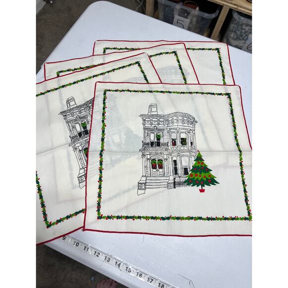 Vintage Christmas House Brownstone Cloth  Napkins - Picture 3 of 6